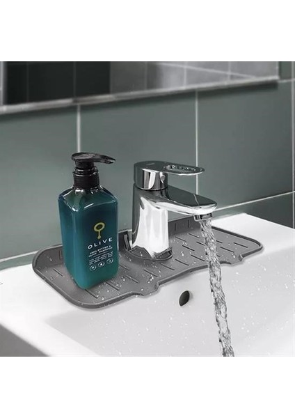 Linual® Lavabo Için Silikon Esnek Mat Musluk Sapı Damlama Tutucu Raf Mutfak Tezgahı Sıçrama Koruma