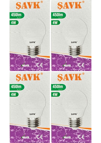 4W (40W) 3000K (Sarı Işık) E27 Duylu LED Top Ampul (4 Adet)