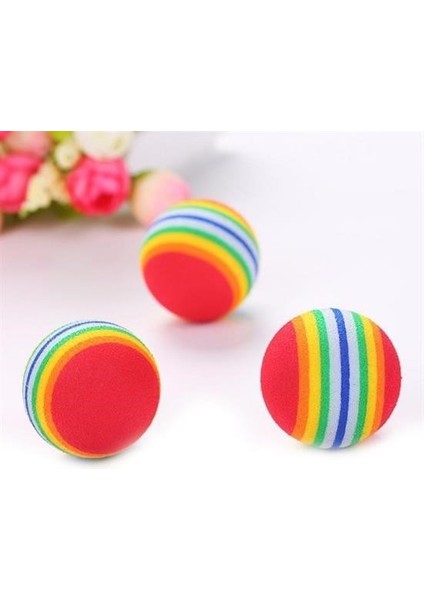 Linual® 3lü Gökkuşağı Sünger Kedi Köpek Çiğneme Oyun Topu 4,2 cm