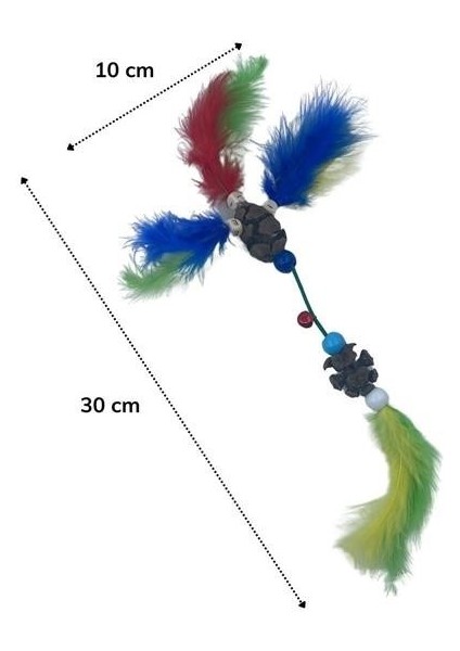 ® Tüylü Tahta Boncuklu Zilli Kedi Oyuncağı Çok Renkli Kedi Oyuncak