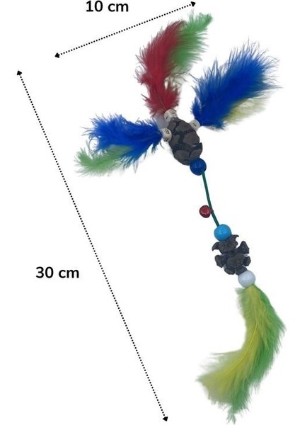 ® Tüylü Tahta Boncuklu Zilli Kedi Oyuncağı Çok Renkli Kedi Oyuncak