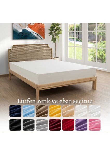 %100 Pamuklu Penye Çift Kişilik Lastikli Çarşaf 180x200-Krem