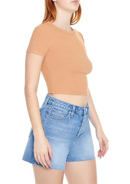 F21 Yuvarlak Yaka Crop Top Tişört