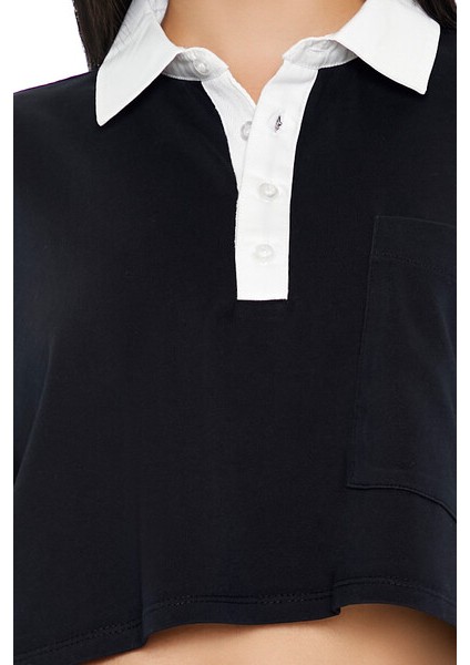 F21 Polo Yaka Detaylı Crop Tişört modelleri