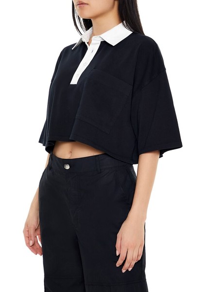 F21 Polo Yaka Detaylı Crop Tişört fırsatları