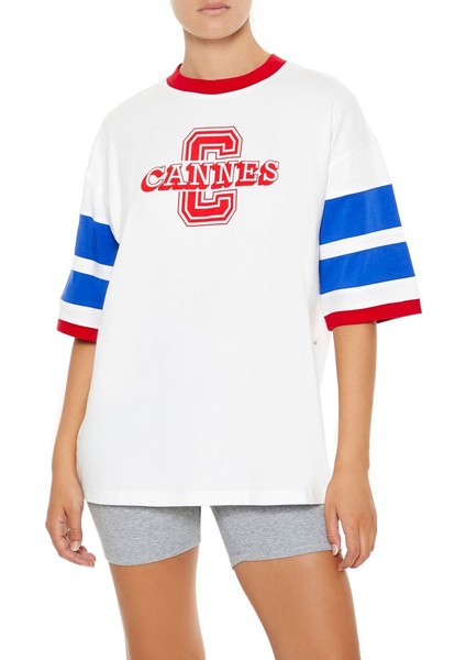 F21 Cannes Baskılı Oversize Tişört