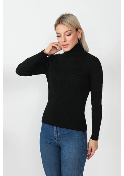 Kadın Siyah Kaşkorse Fitlli Balıkçı Yaka Boğazlı Kazak modelleri