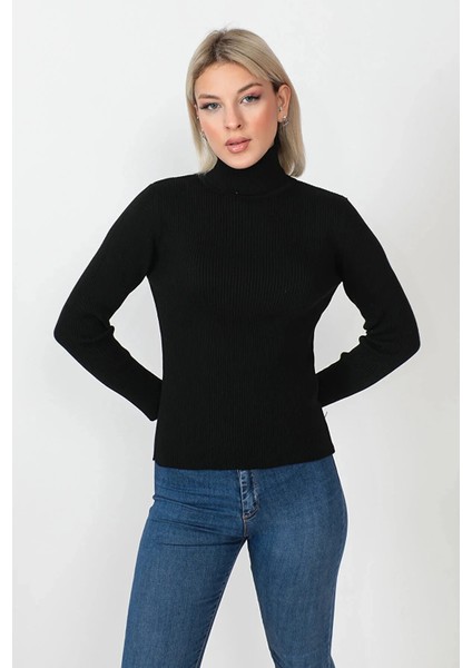 Kadın Siyah Kaşkorse Fitlli Balıkçı Yaka Boğazlı Kazak fırsatları