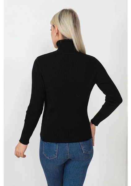 Kadın Siyah Kaşkorse Fitlli Balıkçı Yaka Boğazlı Kazak indirimleri