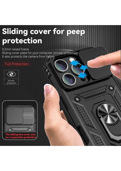 M.tk moveteck Iphone 16 Pro Max Kılıf Kamera Korumalı Sürgülü Yüzüklü Standlı Armor Military Tank Kızaklı Kapak