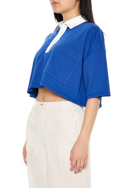 F21 Polo Yaka Detaylı Crop Tişört fırsatları