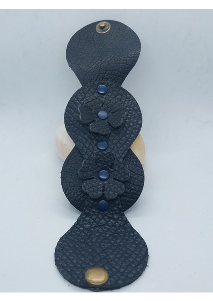 Deri Lacivert El Yapımı Handmade Kadın Bileklik