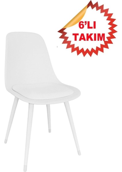 Abant Beyaz Ahşap Ayak Plastik Beyaz Sandalye (Beyaz Minderli) 6 Adet