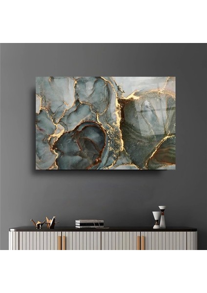Teknoo- Mavi Ile Altın Sim Sanatsal Cam Tablo