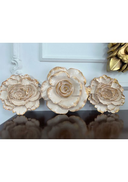 Gül ve Lotus 3 Lü Duvar Dekor , Çiçek Dekor Set