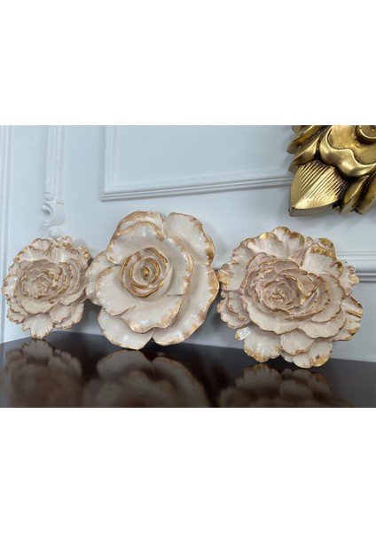 Gül ve Lotus 3 Lü Duvar Dekor , Çiçek Dekor Set