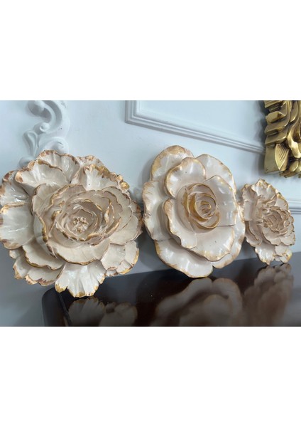 Gül ve Lotus 3 Lü Duvar Dekor , Çiçek Dekor Set