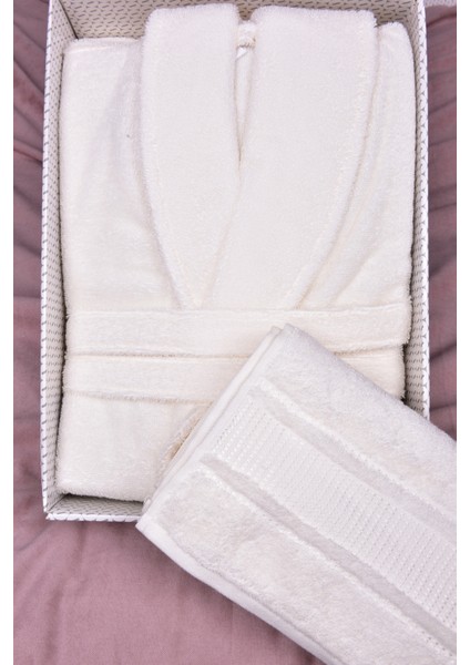 Colourist Şalyaka Bornoz + Baş Havlusu-Krem L