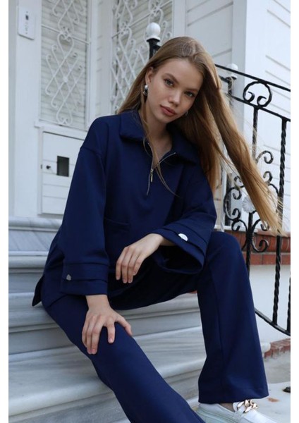 Kadın Alt Üst Takım Oyso Scuba Kumaş Beli Lastikli Yüksek Bel Pantolon Premium Kalite Ikili Takım