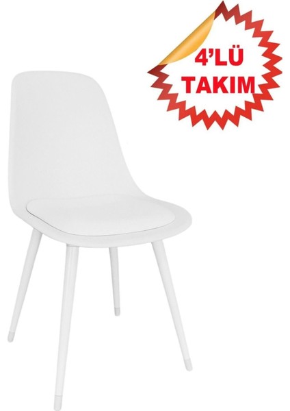 Abant Beyaz Ahşap Ayak Plastik Beyaz Sandalye (Beyaz Minderli) 4 Adet