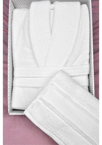 Colourist Şalyaka Bornoz + Baş Havlusu-Beyaz Xl