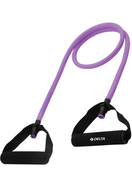 Mor 120 cm Pilates Direnç Lastiği, Hafif Sertlik, 7x10 mm, Tutacaklı, Esneklik Sağlar