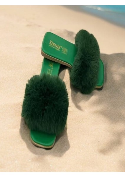 Tüylü Kadın Terlik Dış Mekan ve Ev Terliği Yeşil fiyatları