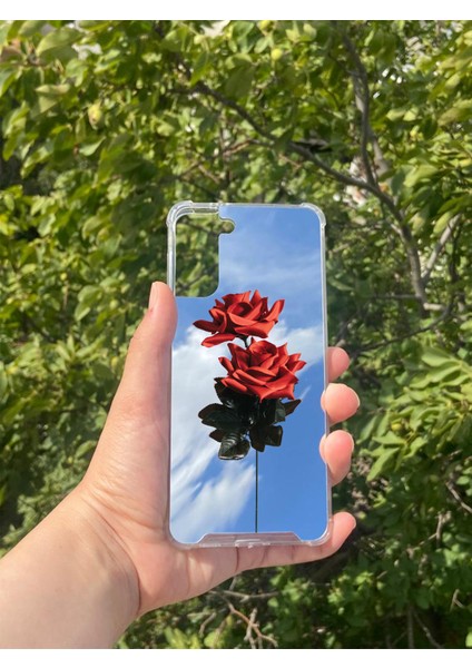 Samsung S21 Plus Uyumlu Aynalı Gül Desenli Darbe Kamera Korumalı Silikon Telefon Kılıfı