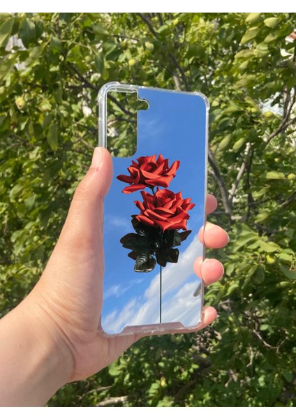 Samsung S21 Plus Uyumlu Aynalı Gül Desenli Darbe Kamera Korumalı Silikon Telefon Kılıfı