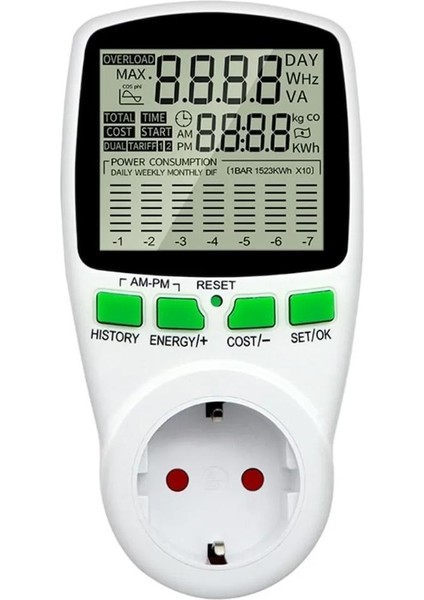 PM-1453 Dijital Wattmetre Enerji Sarfiyat Ölçer Tüketim Ölçer 220 Volt 16 Amper 3680 Watt Priz