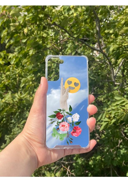 Samsung S21 Plus Uyumlu Aynalı Çiçekli El Desenli Darbe Kamera Korumalı Silikon Telefon Kılıfı