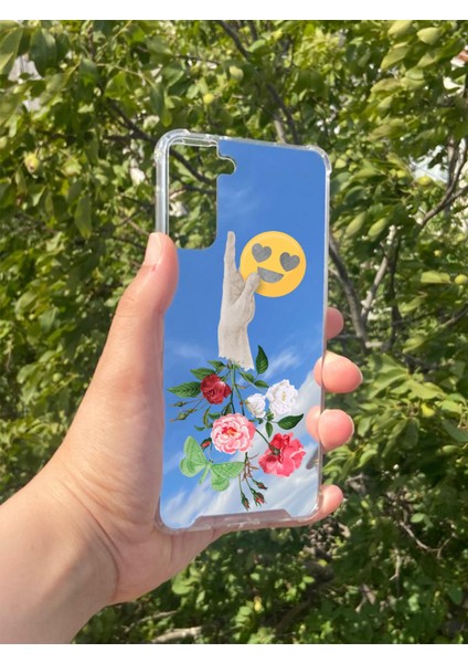 Samsung S21 Plus Uyumlu Aynalı Çiçekli El Desenli Darbe Kamera Korumalı Silikon Telefon Kılıfı