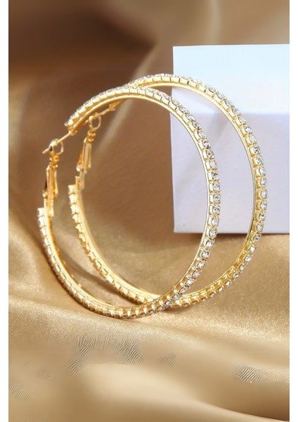 Premium Taşlı Halka Küpe Tamtur Halka Küpe 30 mm