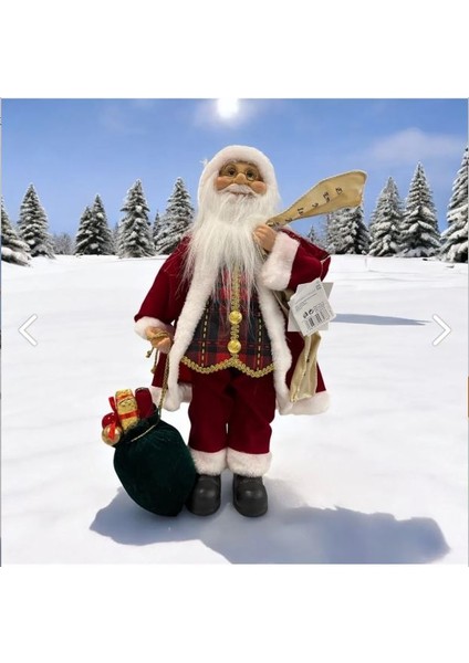 Yılbaşı Yeni Yıl Dekor Süs Kırmızı Noel Baba 45 cm Heybeli