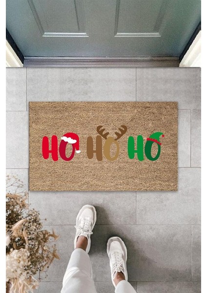Dijital Ho Ho Ho Yazılı Kahverengi Kapı Paspası Dış Mekan Paspas K-3130