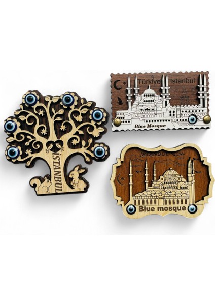 Magnet, Buzdolabı Magneti, 3 Adet Ahşap Magnet Seti Mutfak Süsü, Ev Dekor Istanbul Temalı Galata
