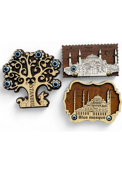 Magnet, Buzdolabı Magneti, 3 Adet Ahşap Magnet Seti Mutfak Süsü, Ev Dekor Istanbul Temalı Galata fiyatları