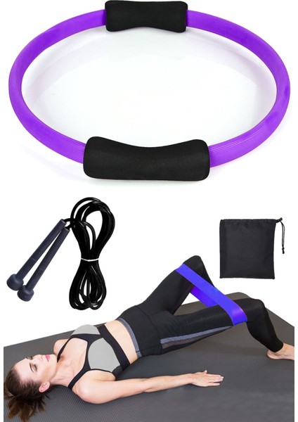 Mor Pilates Egzersiz Seti: Çember, Lastik, Atlama İpi, Çanta, Aerobik, Squat Bandı