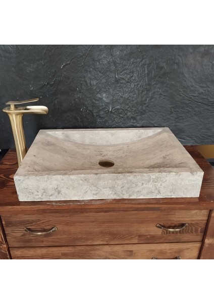 Gümüş Traverten Yay Model Dikdörtgen Lavabo