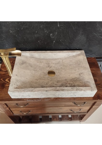 Gümüş Traverten Yay Model Dikdörtgen Lavabo