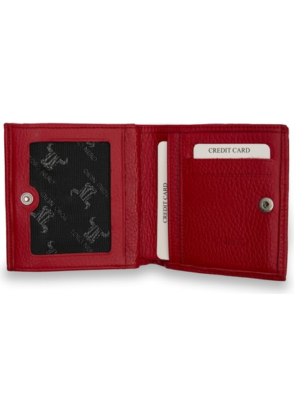 Kırmızı Bozuk Para Gözlü Deri Mini Unisex Cüzdan Kartlık Hediyeli