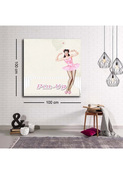 Teknoo- Dekoratif Baskı Illüstrasyon Pin Up Kare Kanvas Tablo