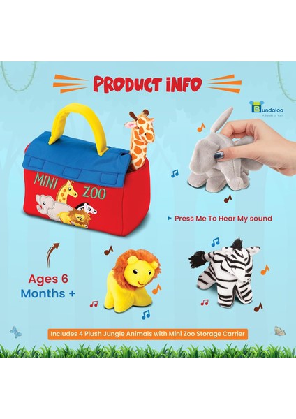 Peluş Mini Hayvanat Bahçesi Oyuncak Seti - Zürafa, Fil, Aslan, Zebra - Etkileşimli Hayvanlar, Velcro Kapatmalı Kayışlar, Doğal Ses Efektleri, Bebekler ve Küçük Çocuklar Için Uygun (Yurt Dışından)