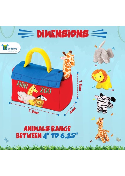 Peluş Mini Hayvanat Bahçesi Oyuncak Seti - Zürafa, Fil, Aslan, Zebra - Etkileşimli Hayvanlar, Velcro Kapatmalı Kayışlar, Doğal Ses Efektleri, Bebekler ve Küçük Çocuklar Için Uygun (Yurt Dışından)