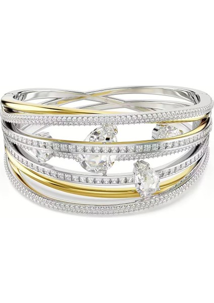 Bilezik Hyperbola Bangle, Mixed Cuts, White, Mixed Metal Finish