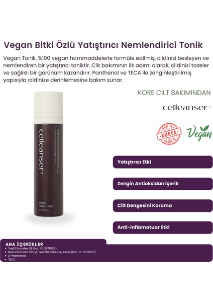 Nemlendirici, Besleyici, Antioksidan, Akne ve Gözenek Karşıtı Vegan Tonik