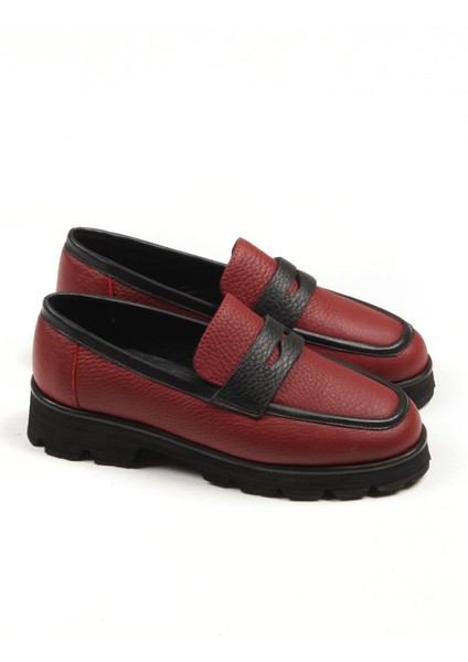 Kadın Bordo Hakiki Deri Loafer Ayakkabı modelleri