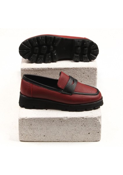 Kadın Bordo Hakiki Deri Loafer Ayakkabı fırsatları