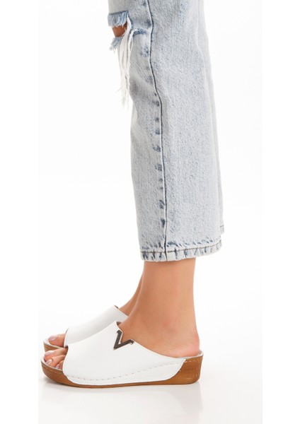 Iç Dış Deri Dolgu Taban Ortopedik Kadın Terlik