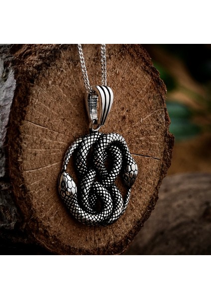 Yılan Gümüş Kolye 925 Ayar Gümüş Sarmal Yılan Figürlü Unisex Gümüş Kolye
